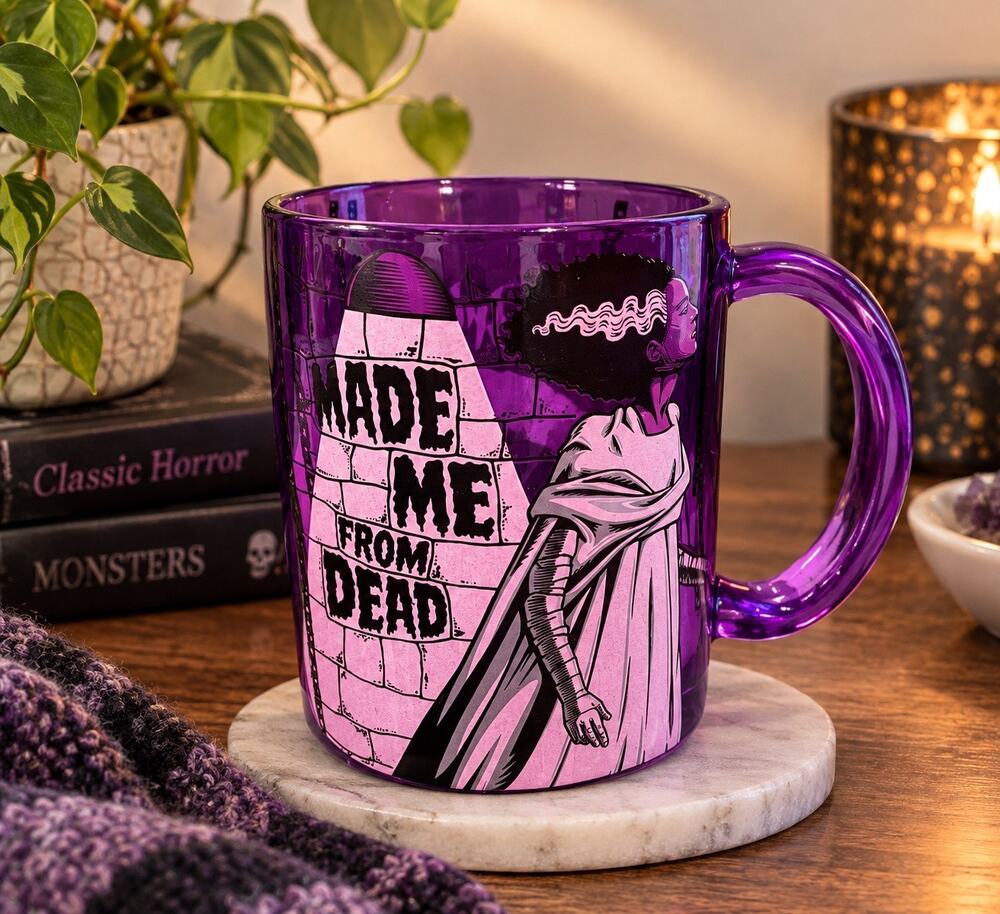 Universal Studios Bride of Frankenstein Mug Purple Glass 17 oz